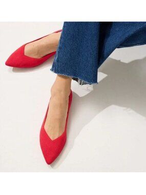 Rothy's The Pointed Toe Ballet Flat Slip On Size 10 Red Knit Comfort NEW